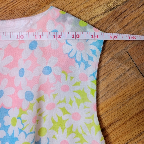 Vintage 1960s Eve Carter Floral Sleeveless Dress with Pleated Skirt - Picture 9 of 16